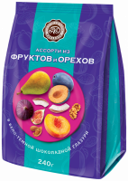 Конфеты МИКАЕЛЛО Ассорти из фруктов и орехов в бело-темной шоколадной глазури, 240г