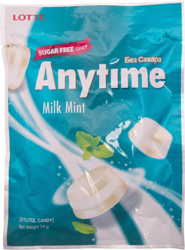 Карамель леденцовая LOTTE Anytime молоко-мята, 74г