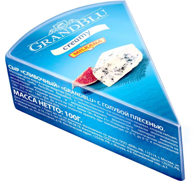 Сыр MILKANA GrandBlu Сливочный с голубой плесенью 56%, без змж, 100г Сыр MILKANA GrandBlu Сливочный с голубой плесенью 56%, без змж, 100г