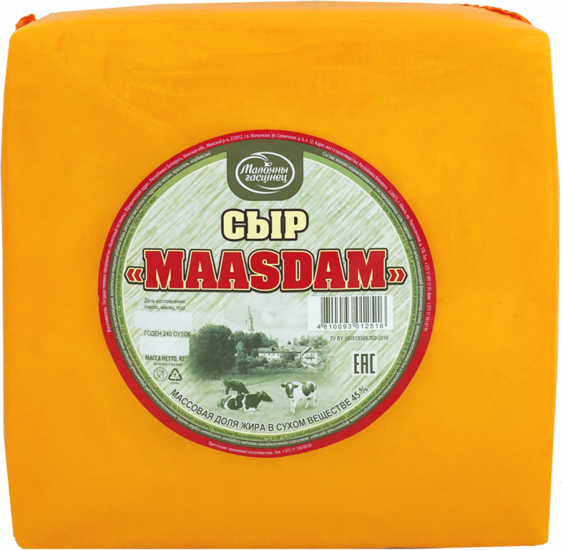 Сыр МОЛОЧНЫЙ ГОСТИНЕЦ Мааsdam 45%, без змж, весовой Сыр МОЛОЧНЫЙ ГОСТИНЕЦ Мааsdam 45%, без змж, весовой
