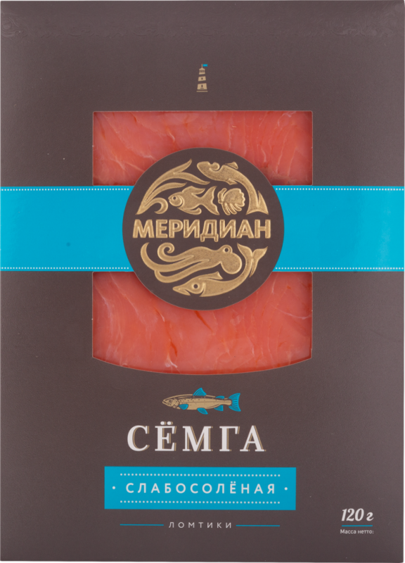Семга слабосоленая МЕРИДИАН ломтики, 120г Семга слабосоленая МЕРИДИАН ломтики, 120г
