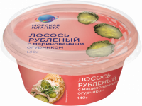 Лосось МОРСКАЯ ПЛАНЕТА подкопченный рубленый, с маринованным огурчиком, 140г