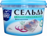 Сельдь БАЛТИЙСКИЙ БЕРЕГ филе-кусочки в маринаде с луком и укропом, 250г
