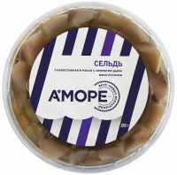 Сельдь слабосоленая АМОРЕ филе-кусочки в масле с ароматом дыма, 380г