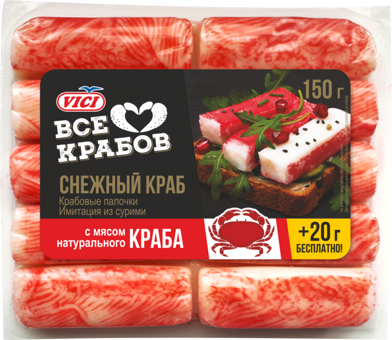 Крабовые палочки VICI с мясом натурального краба, 170г Крабовые палочки VICI с мясом натурального краба, 170г