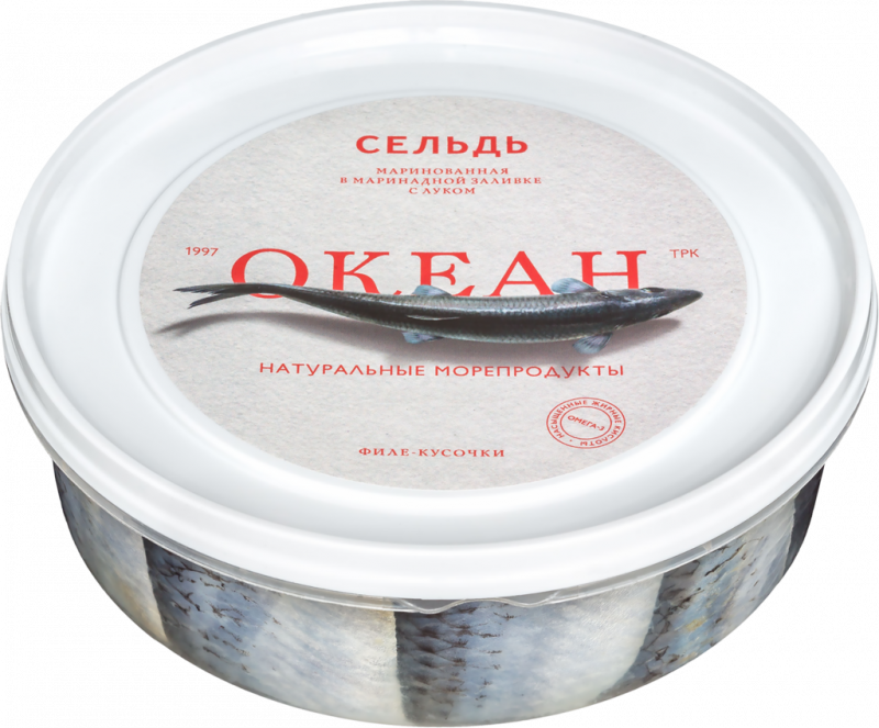 Сельдь ОКЕАН филе-кусочки в маринадной заливке с луком, 500г Сельдь ОКЕАН филе-кусочки в маринадной заливке с луком, 500г