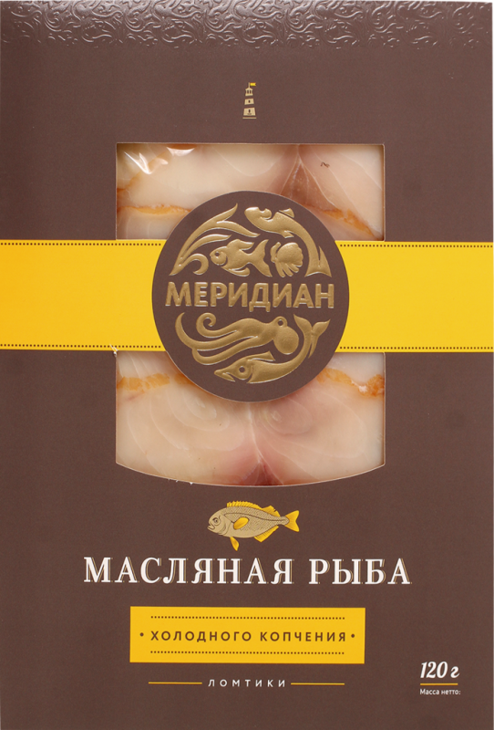 Масляная рыба холодного копчения МЕРИДИАН ломтики, 120г Масляная рыба холодного копчения МЕРИДИАН ломтики, 120г