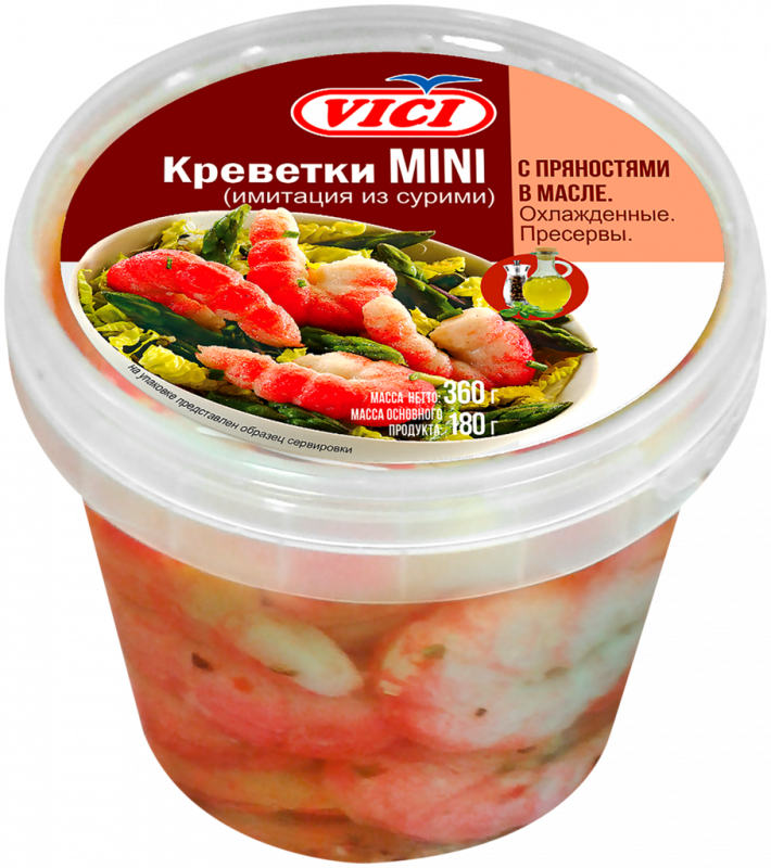 Креветки (имитация) VICI Mini с пряностями в масле, 360г Креветки (имитация) VICI Mini с пряностями в масле, 360г