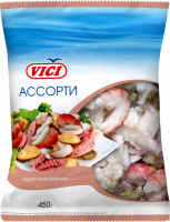 Ассорти из морепродуктов варено-мороженное VICI с изделиями формованными (имитация из сурими), 450г