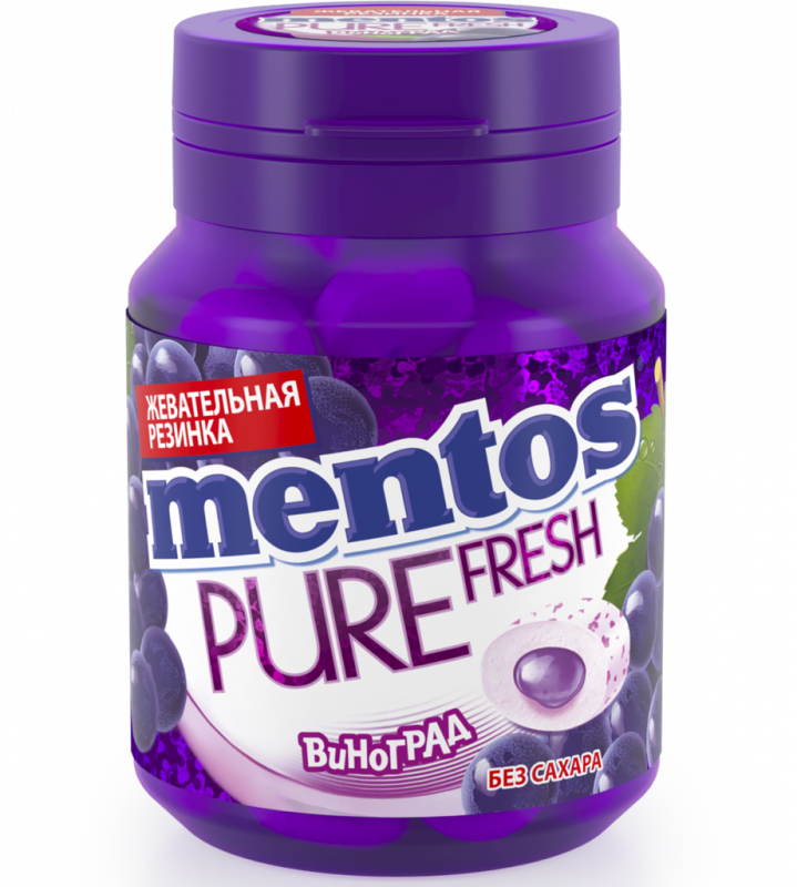 Жевательная резинка MENTOS Pure fresh со вкусом винограда, 54г Жевательная резинка MENTOS Pure fresh со вкусом винограда, 54г