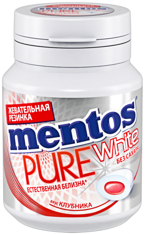 Жевательная резинка MENTOS Pure white со вкусом клубники, 54г Жевательная резинка MENTOS Pure white со вкусом клубники, 54г