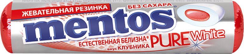 Жевательная резинка MENTOS Pure white со вкусом клубники, 15,5г Жевательная резинка MENTOS Pure white со вкусом клубники, 15,5г