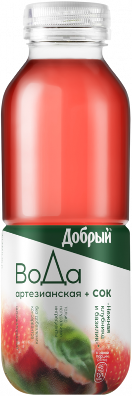Напиток сокосодержащий ДОБРЫЙ Вода артезианская+Сок Нежная клубника и базилик, 0.45л Напиток сокосодержащий ДОБРЫЙ Вода артезианская+Сок Нежная клубника и базилик, 0.45л