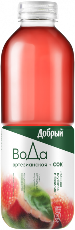 Напиток сокосодержащий ДОБРЫЙ Вода артезианская+Сок Нежная клубника и базилик, 0.9л
