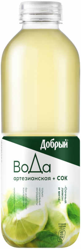 Напиток сокосодержащий ДОБРЫЙ Вода артезианская+Сок Сочный лимон и мята, 0.9л Напиток сокосодержащий ДОБРЫЙ Вода артезианская+Сок Сочный лимон и мята, 0.9л