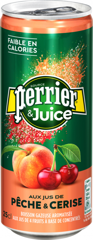 Напиток PERRIER с соком персика и вишни сильногазированный, 0.25л Напиток PERRIER с соком персика и вишни сильногазированный, 0.25л