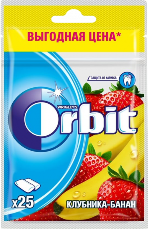 Жевательная резинка ORBIT Клубника Банан, в пакете, 34г