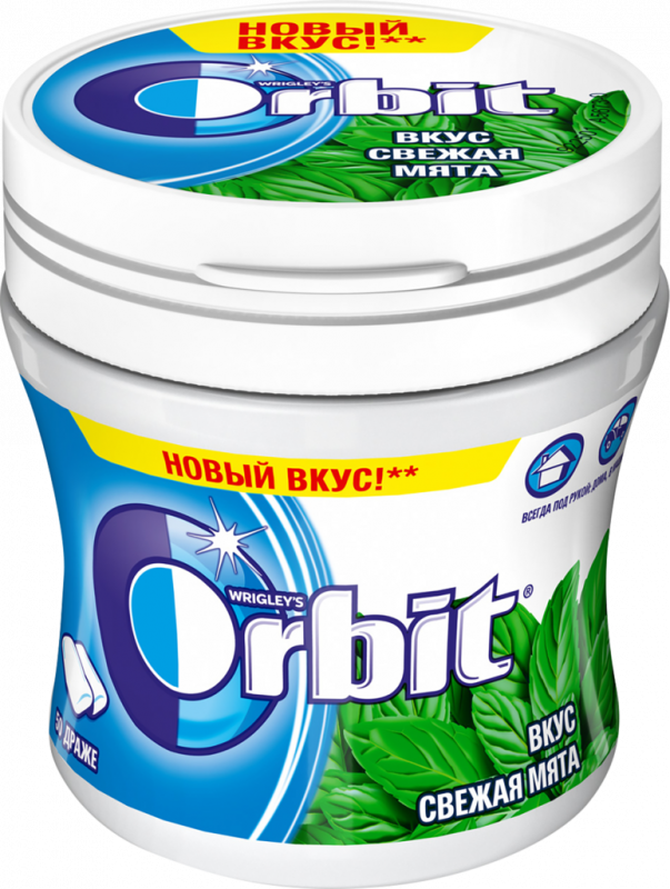 Жевательная резинка ORBIT Spearmint, без сахара, 68г Жевательная резинка ORBIT Spearmint, без сахара, 68г