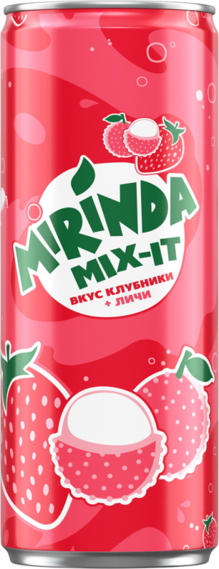 Напиток MIRINDA Mix-it со вкусом клубники и личи сильногазированный, 0.33л Напиток MIRINDA Mix-it со вкусом клубники и личи сильногазированный, 0.33л