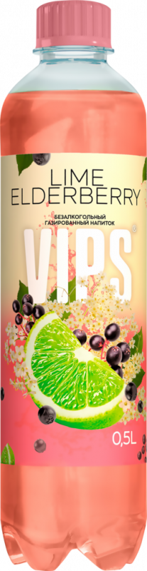 Напиток VIPS Лайм и бузина сильногазированный, 0.5л Напиток VIPS Лайм и бузина сильногазированный, 0.5л