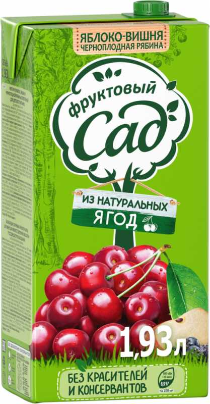 Нектар ФРУКТОВЫЙ САД Яблоко, вишня, черноплодная рябина осветленный, 1.93л Нектар ФРУКТОВЫЙ САД Яблоко, вишня, черноплодная рябина осветленный, 1.93л