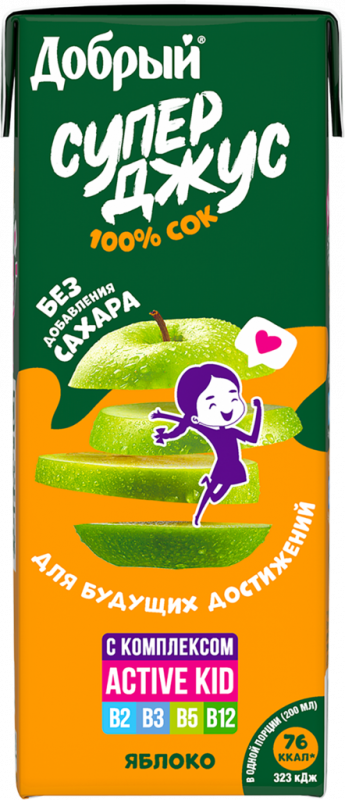 Сок ДОБРЫЙ Active kid Супер Джус Яблочный, 0.2л Сок ДОБРЫЙ Active kid Супер Джус Яблочный, 0.2л