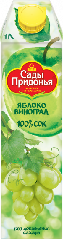 Сок САДЫ ПРИДОНЬЯ Яблочно-виноградный осветленный восстановленный, 1л Сок САДЫ ПРИДОНЬЯ Яблочно-виноградный осветленный восстановленный, 1л
