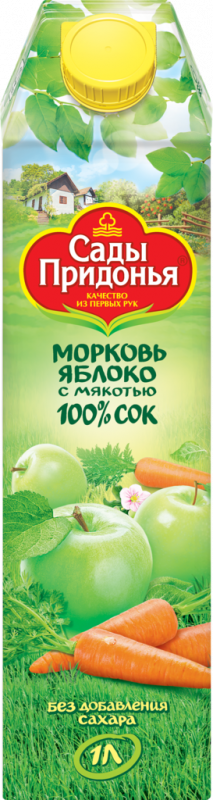Сок САДЫ ПРИДОНЬЯ Морковь, яблоко с мякотью восстановленный, 1л Сок САДЫ ПРИДОНЬЯ Морковь, яблоко с мякотью восстановленный, 1л