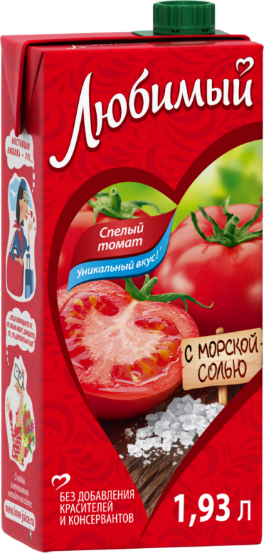 Нектар ЛЮБИМЫЙ Томатный с солью и мякотью, 1.93л