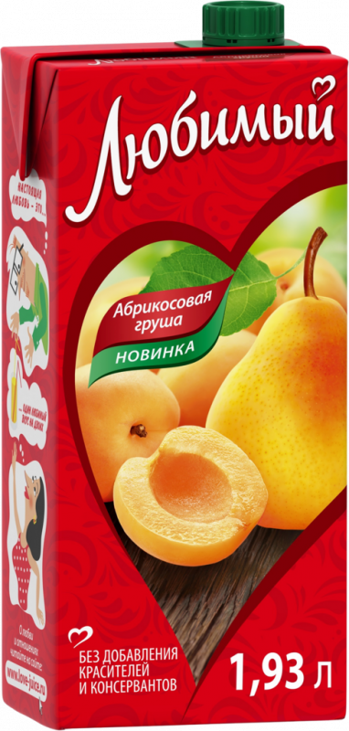 Напиток сокосодержащий ЛЮБИМЫЙ Абрикосовая груша со вкусом яблока груши и абрикоса, 1.93л Напиток сокосодержащий ЛЮБИМЫЙ Абрикосовая груша со вкусом яблока груши и абрикоса, 1.93л