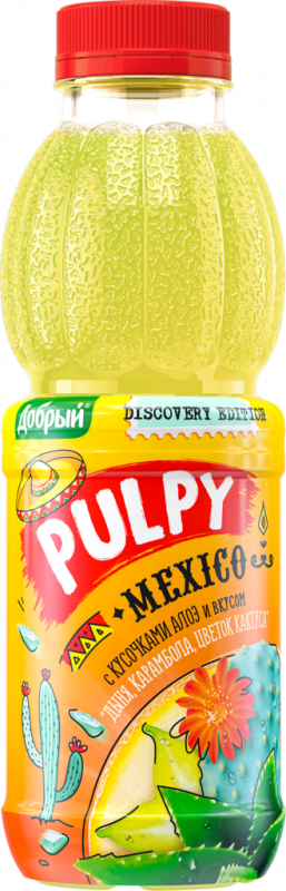 Напиток ДОБРЫЙ Pulpy с кусочками алоэ вера, вкусом дыни, карамболы и цветка кактуса негазированный, 0.45л