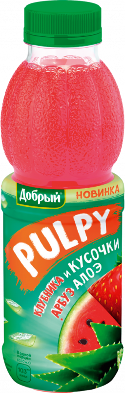 Напиток сокосодержащий ДОБРЫЙ Pulpy Клубника, арбуз с кусочками алоэ, 0.45л Напиток сокосодержащий ДОБРЫЙ Pulpy Клубника, арбуз с кусочками алоэ, 0.45л