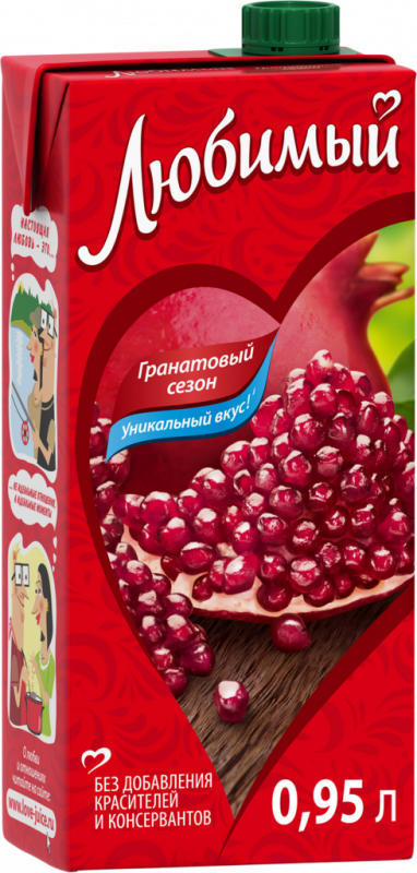 Напиток сокосодержащий ЛЮБИМЫЙ Гранатовый сезон осветленный, 0.95л Напиток сокосодержащий ЛЮБИМЫЙ Гранатовый сезон осветленный, 0.95л