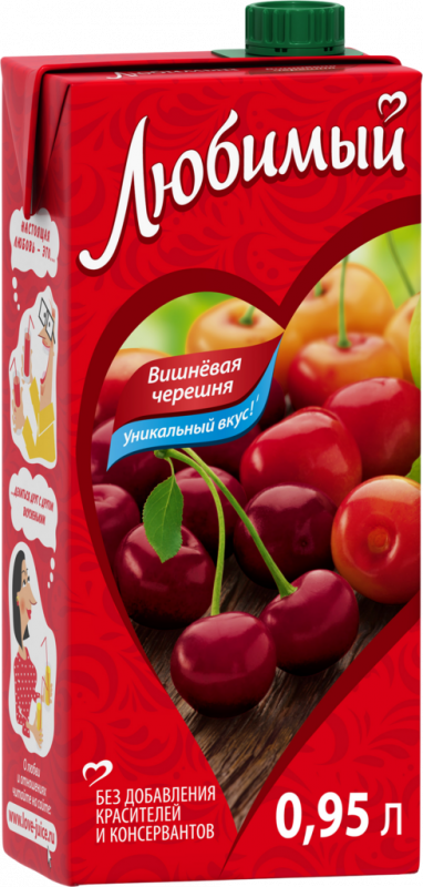 Напиток сокосодержащий ЛЮБИМЫЙ Вишневая черешня осветленный, 0.95л Напиток сокосодержащий ЛЮБИМЫЙ Вишневая черешня осветленный, 0.95л