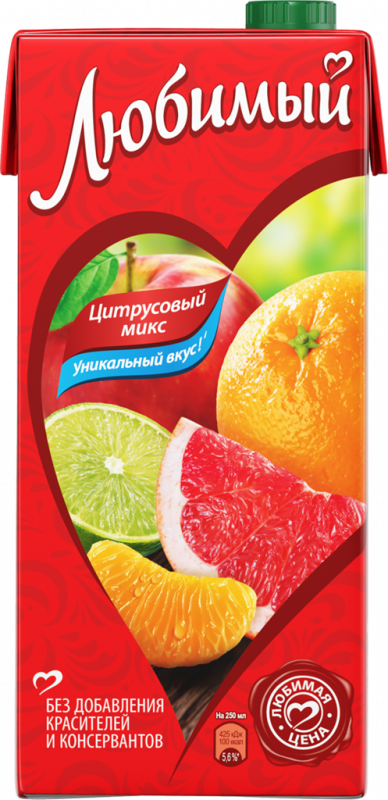 Напиток сокосодержащий ЛЮБИМЫЙ Цитрусовый микс, 0.95л Напиток сокосодержащий ЛЮБИМЫЙ Цитрусовый микс, 0.95л