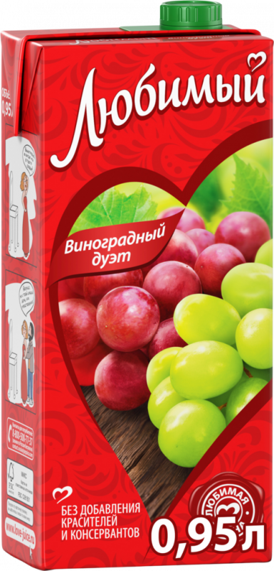 Напиток сокосодержащий ЛЮБИМЫЙ Виноградный дуэт осветленный, 0.95л Напиток сокосодержащий ЛЮБИМЫЙ Виноградный дуэт осветленный, 0.95л