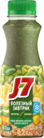 Продукт питьевой J7 Полезный Завтрак из яблок, бананов, ананасов, манго с ржаными хлопьями и киви, 300мл