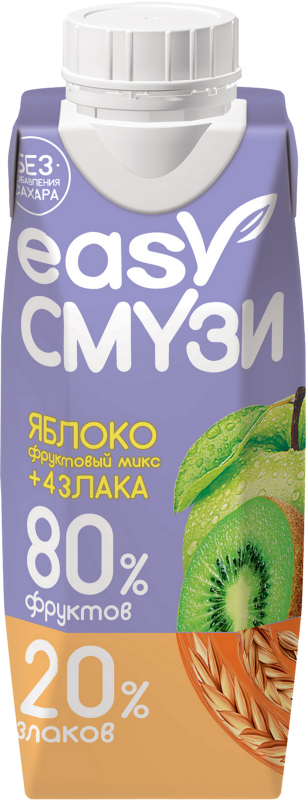 Коктейль САДЫ ПРИДОНЬЯ Easy смузи из яблок, киви, винограда и лимона со злаками, 0.25л Коктейль САДЫ ПРИДОНЬЯ Easy смузи из яблок, киви, винограда и лимона со злаками, 0.25л