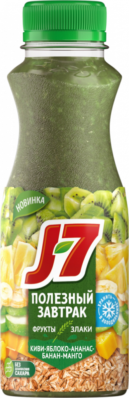 Продукт питьевой J7 Полезный Завтрак из яблок, бананов, ананасов, манго с ржаными хлопьями и киви, 300мл Продукт питьевой J7 Полезный Завтрак из яблок, бананов, ананасов, манго с ржаными хлопьями и киви, 300мл