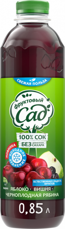 Сок ФРУКТОВЫЙ САД Яблоко, вишня, черноплодная рябина осветленный, 850мл