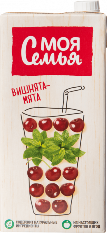 Напиток сокосодержащий МОЯ СЕМЬЯ Вишнята-Мята, из яблок, черноплодной рябины и вишни с экстрактом мяты, 1.93л