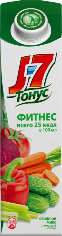Напиток сокосодержащий J7 Тонус Овощной микс с мякотью, 0.9л Напиток сокосодержащий J7 Тонус Овощной микс с мякотью, 0.9л