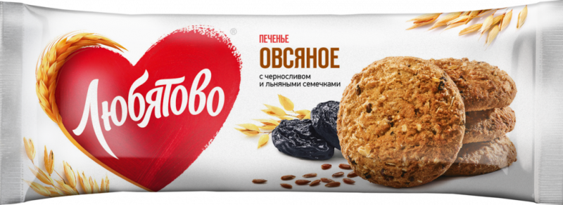 Печенье ЛЮБЯТОВО Овсяное с черносливом и льняными семечками, 200г