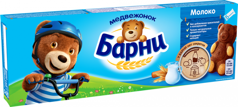 Пирожное бисквитное МЕДВЕЖОНОК БАРНИ с молочной начинкой, 5х30г