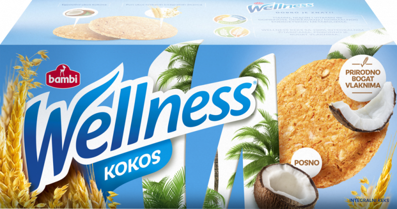 Печенье цельнозерновое WELLNESS с кокосом и витаминами, 210г Печенье цельнозерновое WELLNESS с кокосом и витаминами, 210г