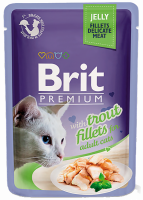 Корм консервированный для кошек BRIT Premium Cat кусочки филе форели в желе, 85г