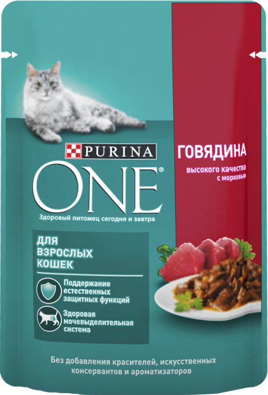 Корм консервированный для взрослых кошек PURINA ONE с говядиной и морковью, 75г