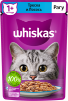 Корм консервированный для взрослых кошек WHISKAS рагу с треской и лососем, 75г