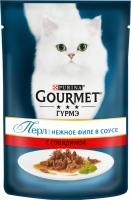 Корм консервированный для взрослых кошек GOURMET Перл Нежное филе с говядиной в соусе, 85г