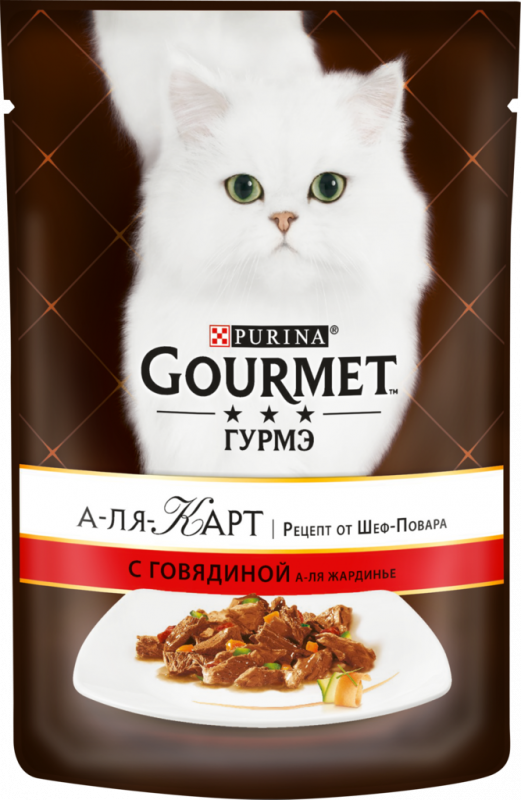Корм консервированный для взрослых кошек GOURMET А-ля Карт c говядиной а-ля Жардинье с морковью, томатом и цукини, 85г Корм консервированный для взрослых кошек GOURMET А-ля Карт c говядиной а-ля Жардинье с морковью, томатом и цукини, 85г